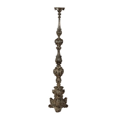 Ancient Candle-Holder Carved Wood Italy XX Century