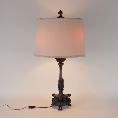 Antike Lampe aus Bronze mit Lampenschirm aus Stoff XX Jhd