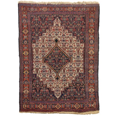Antiker Senneh Teppich aus Baumwolle Wolle Feiner Knoten 146 x 107 cm