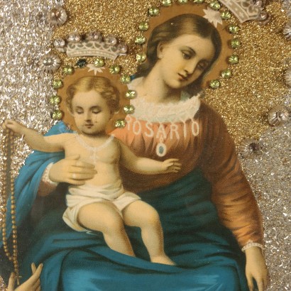 Chromolithographie Madonna vom Rosenkranz
