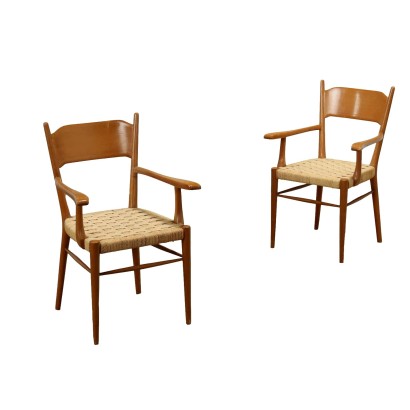 Paar Vintage Kleine Stühle aus Buchenholz Italien der 50er Jahre