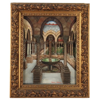 Dipinto tridimensionale a Tecnica mista,Scorcio del Chiostro del Duomo di Monr