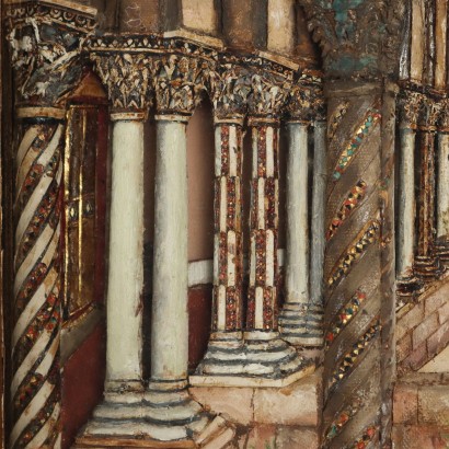 Dreidimensionales Mixed-Media-Gemälde, Blick auf den Kreuzgang der Kathedrale von Monr