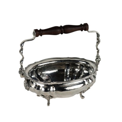 Silver Basket with Wooden Handle