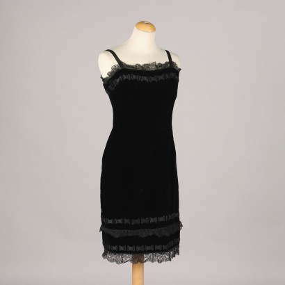 Vintage Black Velvet Dress with Beads UK Size 14 Italy