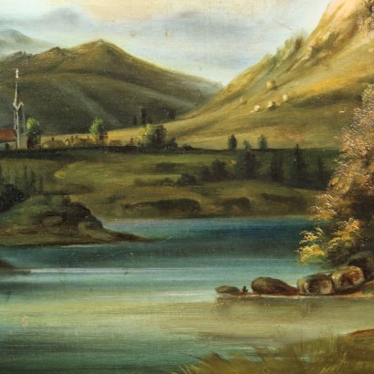 Dipinto Paesaggio con Fiume e Figure 1