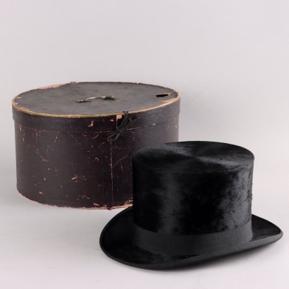 Chapeau Vintage en Feutre Noir Circ. 59 cm avec Boîte Années 20