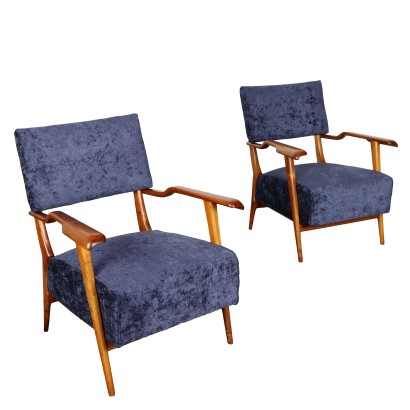Paar Vintage Sessel aus Buchenholz und Stoff Italien der 50er Jahre