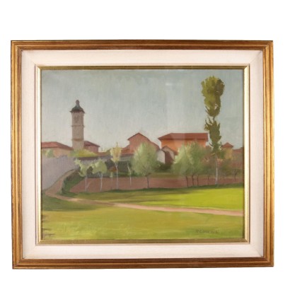 Modern Painting by P. Carena Oil on Canvas Italy 1950s-60s