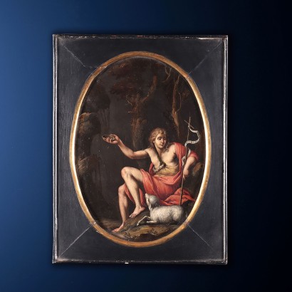 Coppia di dipinti su ardesia,La Maddalena penitente e San Giovanni
