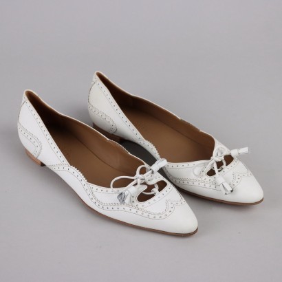 Second Hand Hermès Ballerina Shoes White Leather UK Size 7 France