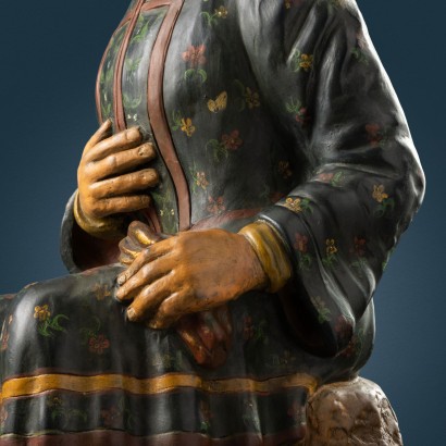 Statue Magot en terre cuite, Magot en Terre cuite Polychrome