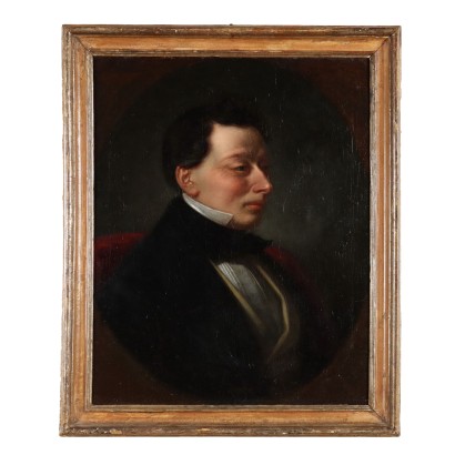 Antique Painting with Male Portait Oil on Canvas XIX Century