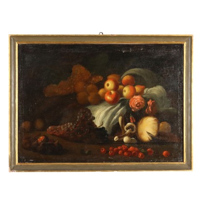 Antique Painting with Still Life Oil on Canvas XIX Century
