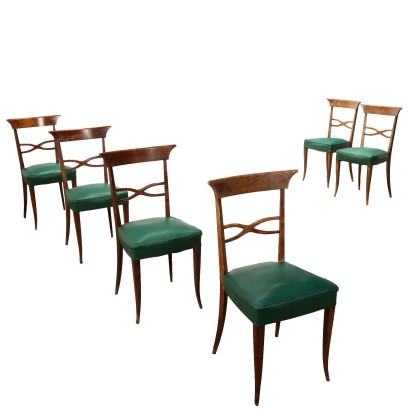 Group of 6 Vintage 1960s Chairs Beech Leatherette Italy