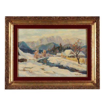 Antique Painting H. Hughes-Stanton Winter Landscape Oil on Canvas 900