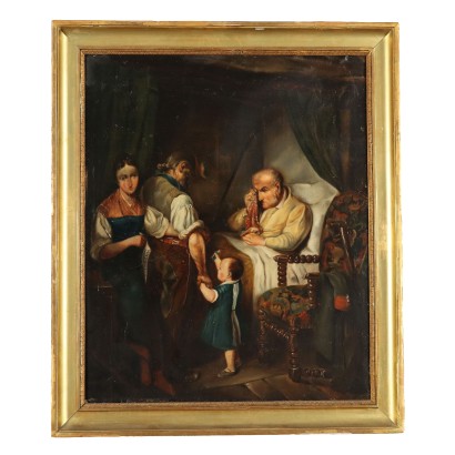 Antique Painting Genre Scene Oil on Canvas French School '800