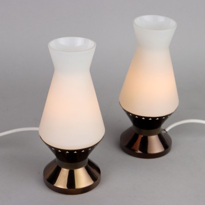 Paire de Lampes Vintage Stilnovo Laiton Verre Italie Années 60
