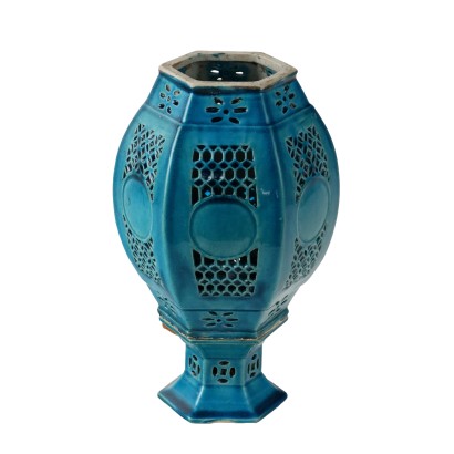 Lampe Ancienne en Porcelaine Colorée Chine XXe Siècle
