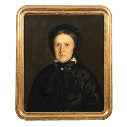 Antique Painting Female Portrait Oil on Canvas XIX Century
