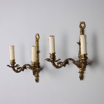 Pair of Antique Wall Lamps Bronze Italy XX Century