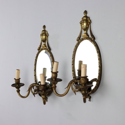 Paire de Petits Miroirs Anciens en Bronze Doré Italie XXe Siècle