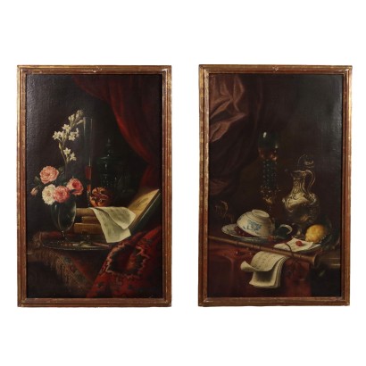 Antike Gemälde Paar Stilleben Öl auf Leinwand XIX-XX Jhd