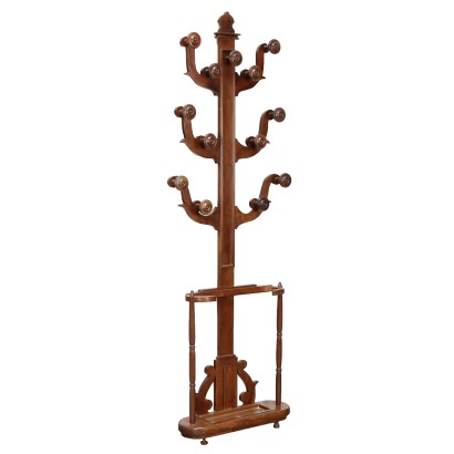 Antique Coat Stand with Umbrella Stand Wood Italy XX Century