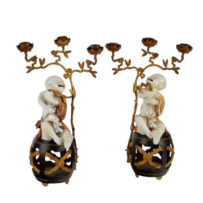 Paar Antike Kerzenhalter aus Bronze Japan des XIX Jhs