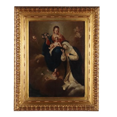 Antikes Gemälde mit Heiligem Subjekt Öl auf Leinwand des XVII Jhs
