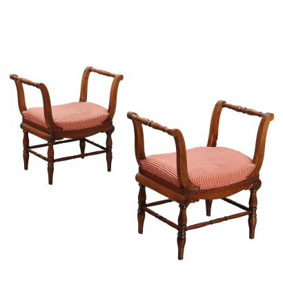 Paar Antike Sitzbänke der Restauration Walnuss des XIX Jhs