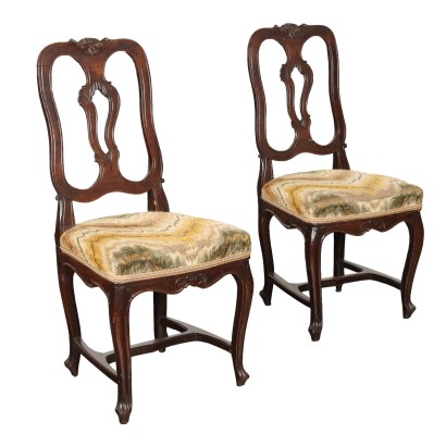Pair of Antique Baroque Chairs Walnut Padding Italy XVIII Century