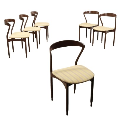 Group of 6 Vintage 1960s Chairs Gigi Radice Wood Fabric Italy