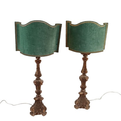 Paar Antike Kerzenhalter aus Holz Italien des XIX Jhs