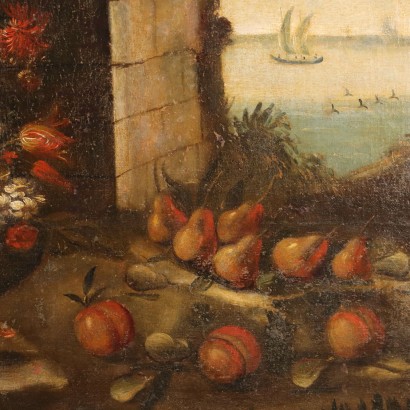 Cuadro de bodegones con flores y frutos,Bodegón con flores y frutos