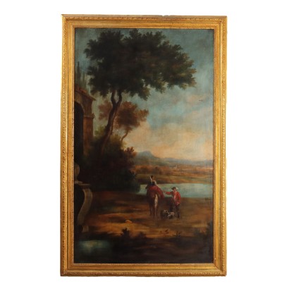 Antique Painting with Landscape Oil on Hardboard 1931