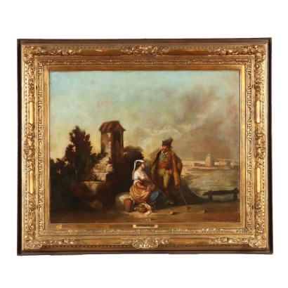 Antikes Gemälde von A. Vertunni Öl auf Leinwand des XIX Jhs