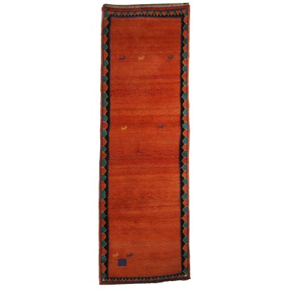 Antiker Gabbeh Teppich aus Baumwolle Großer Knoten Iran 303 x 98 cm