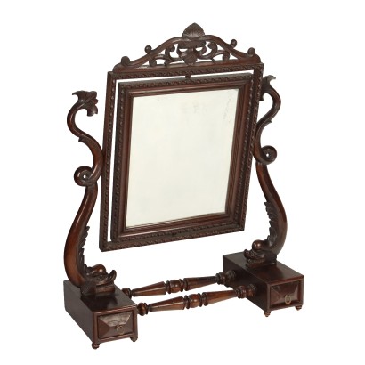 Small Antique Cheval Mirror Mahogany Poplar Italy XIX Century