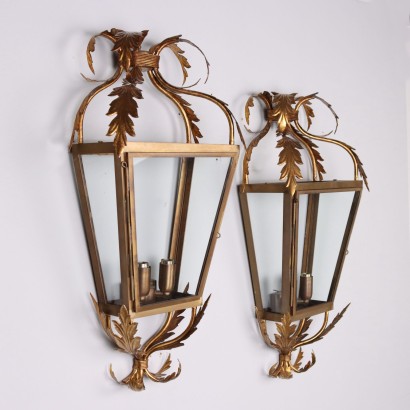 Pair of Antique Wall Lamps Metal Italy XX Century