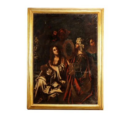 Antikes Gemälde mit Heiligem Subjekt Öl auf Leinwand XIX Jhd