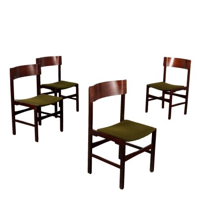 Gruppe aus 4 Vintage Stühle Buchenholz Stoff der 60er Jahre