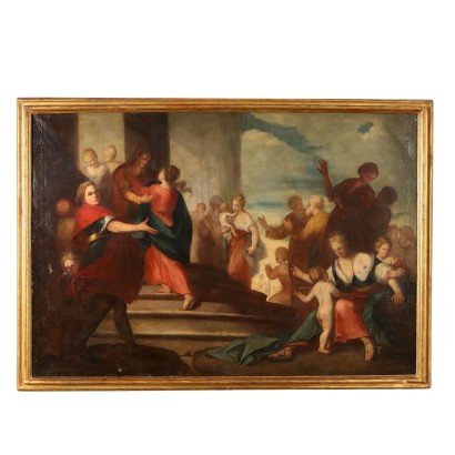 Antikes Gemälde mit Heiligem Subjekt Öl auf Leinwand des XVIII Jhs