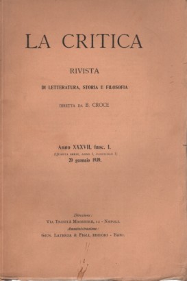 La Critica Anno XXXVII, fasc. I.
