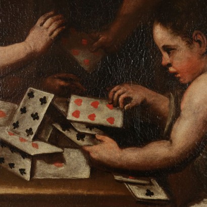 arte, arte italiana, pittura antica italiana,Dipinto Allegorico,Putti che giocano a carte