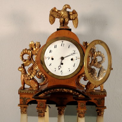 Table Portico Clock Maple Bronze Alabaster 19th Century