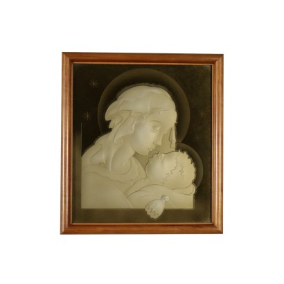Madone avec l'Enfant Verre doré et gravé à la Manière de Fontana Arte