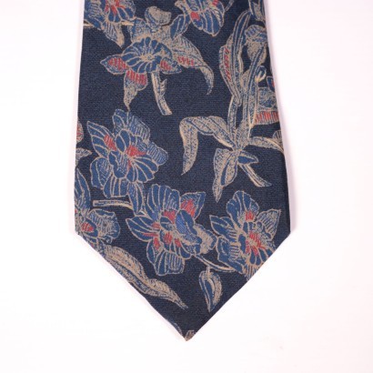 Cravate Yves Saint Laurent Pure Soie bleue avec Fleurs