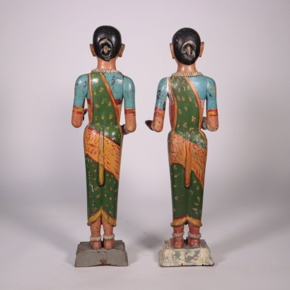 Pair of Statues of Asian Figures Exotic Wood India 20th century