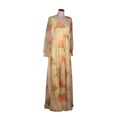 Vintage Long Dress With Poppies Organza Italy 1970s-1980s